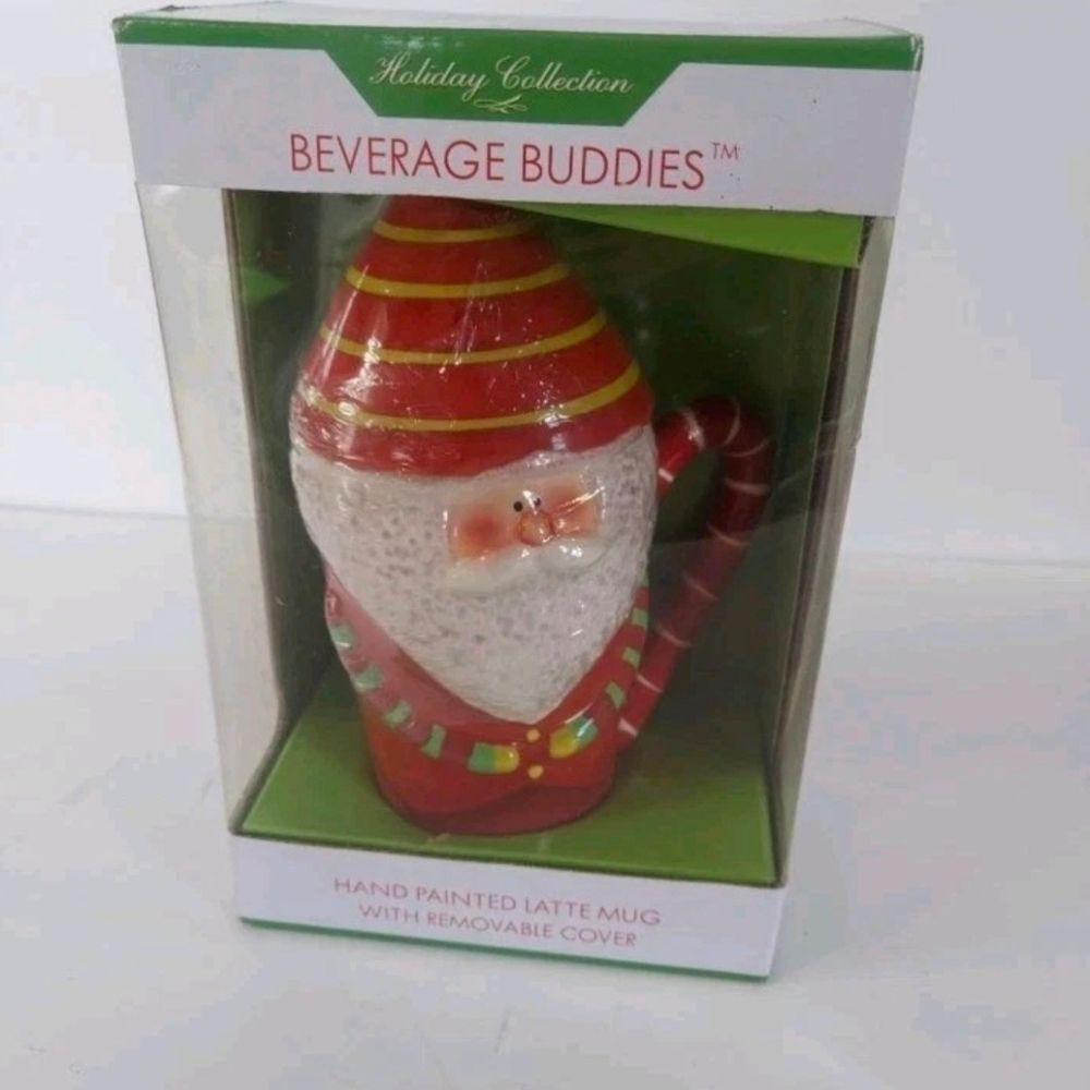 NIB Sakura Beverage Buddies Santa Coffee Covered Latte Mug Christmas Collection